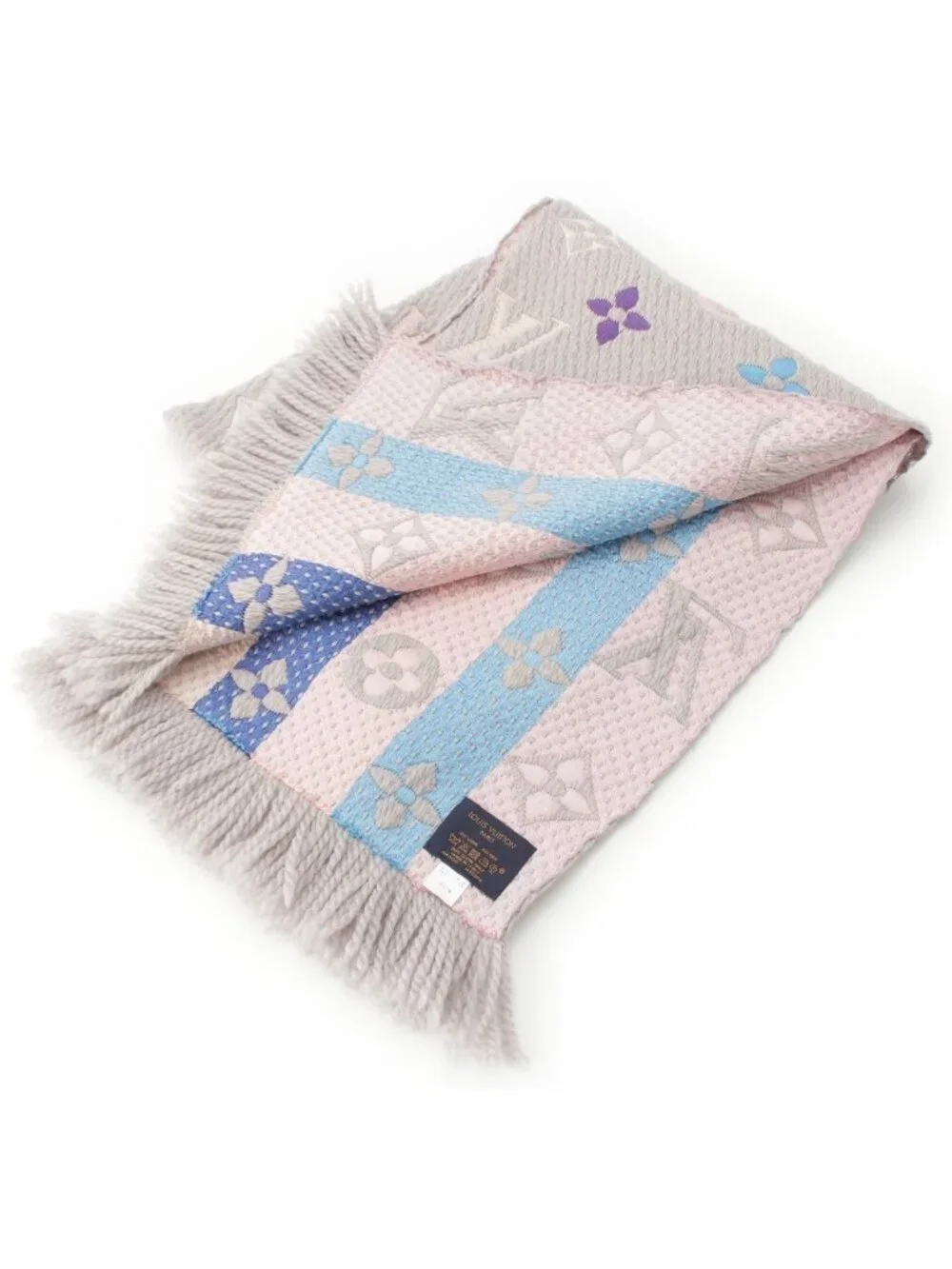 Louis Vuitton Wool Silk Echarpe Logo Mania Scarf Gray Multicolor